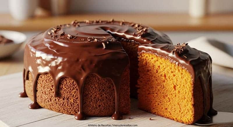 Bolo de cenoura com cobertura de chocolate