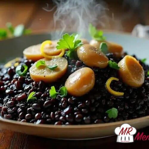 Arroz negro com cogumelos