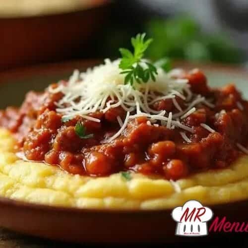 Polenta cremosa com carne