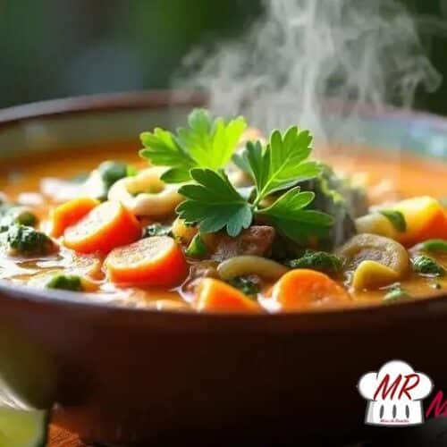 Sopa tailandesa de coco e legumes