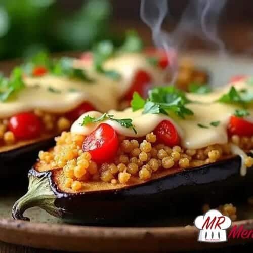 Berinjela recheada com quinoa
