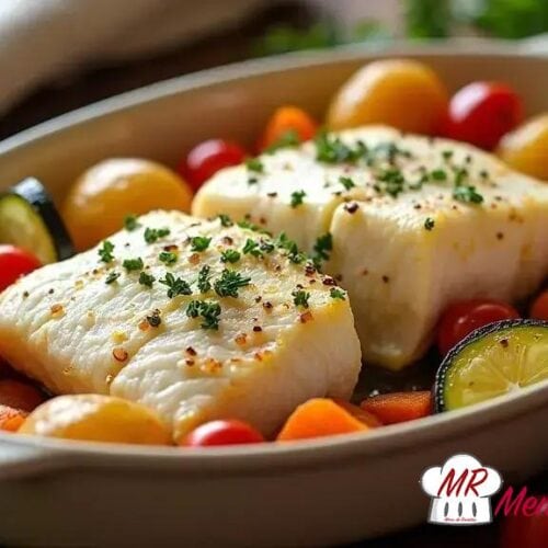 Bacalhau com legumes assados