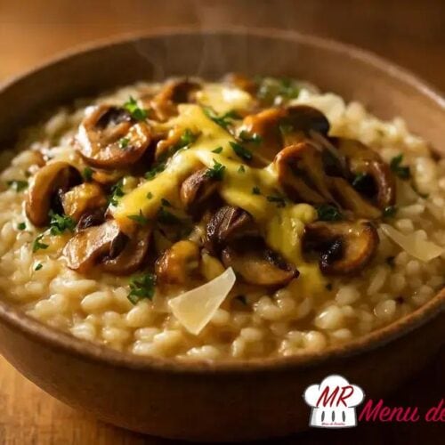 Risoto de cogumelos ao molho de mostarda