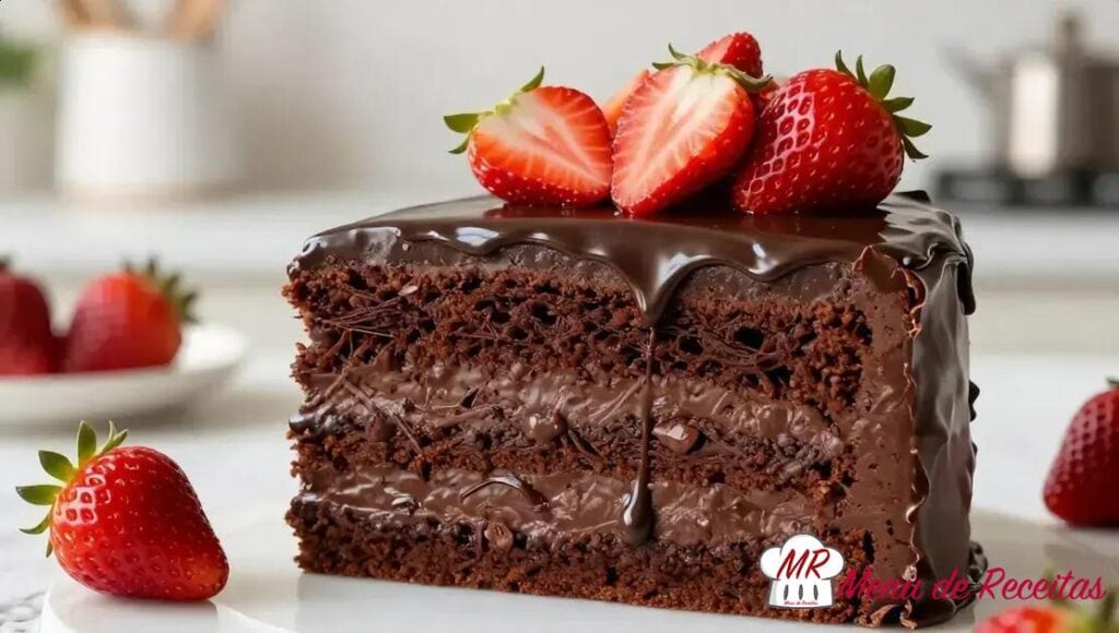 Bolo de chocolate com morango