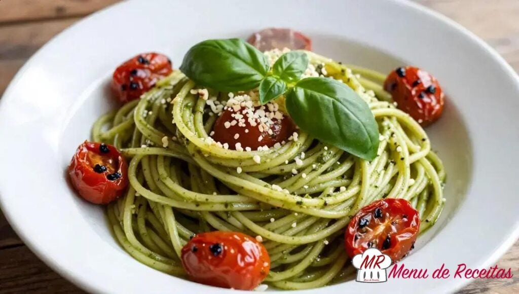 Espaguete vegano ao pesto
