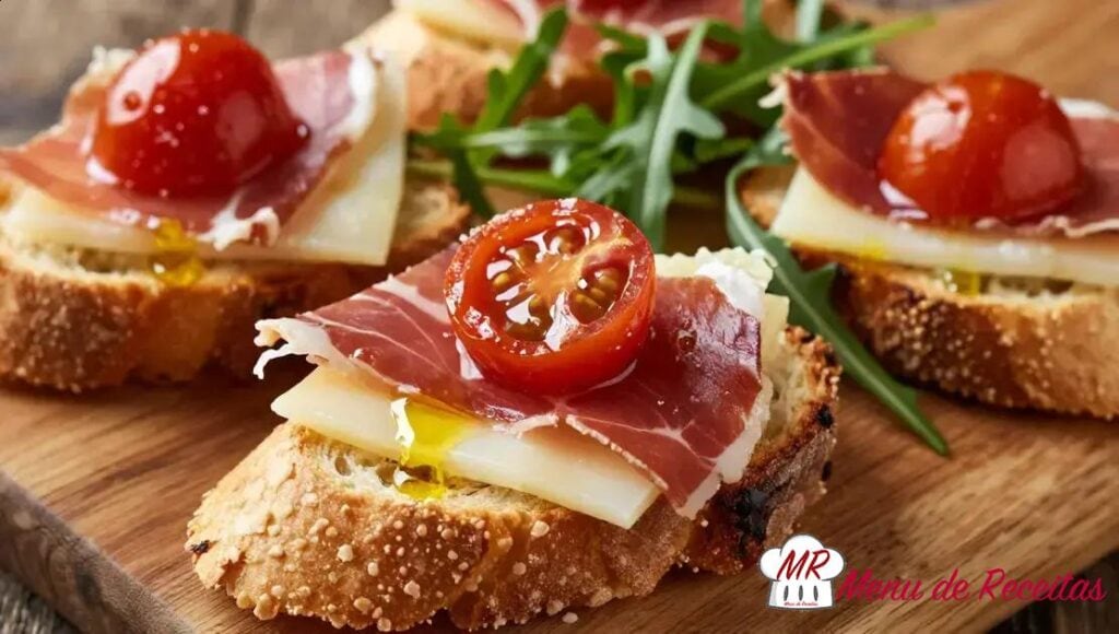 Tapas de presunto e queijo