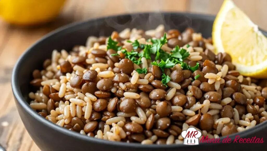 Arroz com lentilha vegano