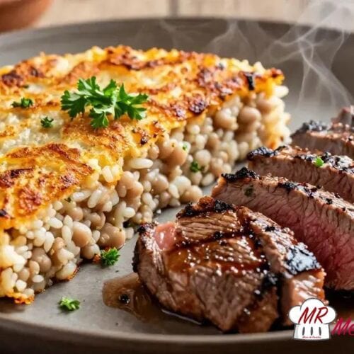 Tacu tacu com carne grelhada