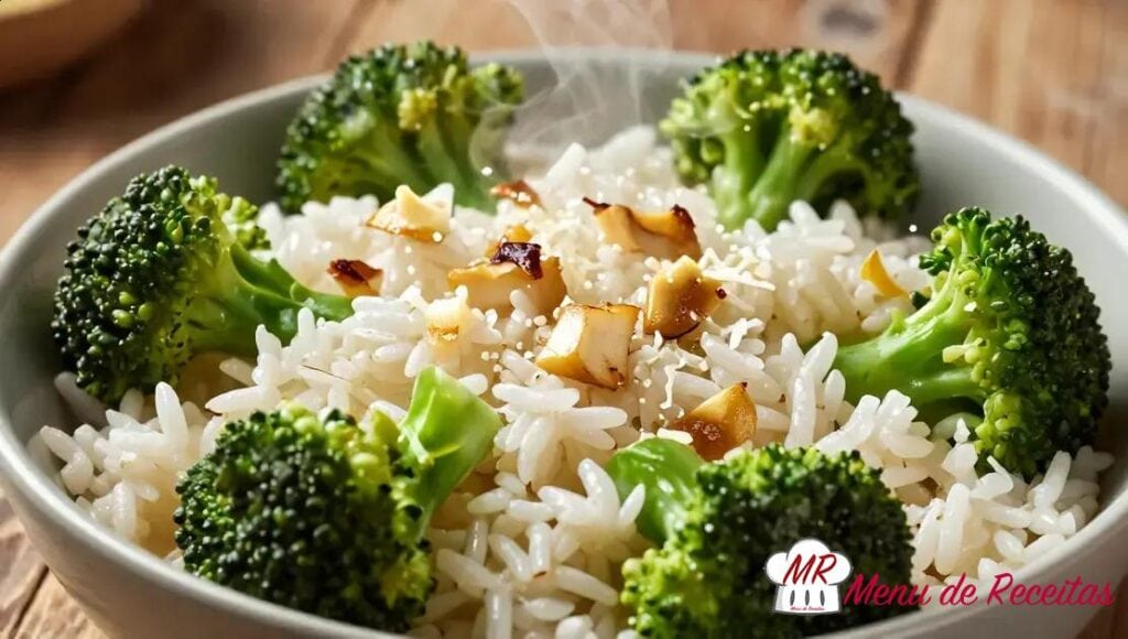 Arroz com brócolis e alho