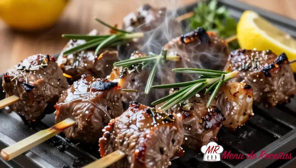 Espetinho de carne com ervas