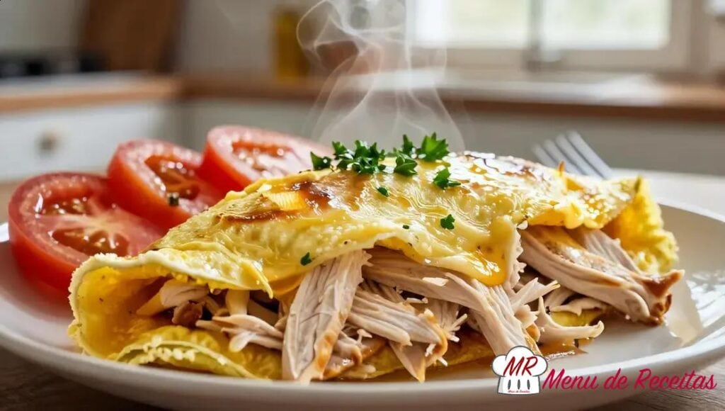 Omelete de frango desfiado