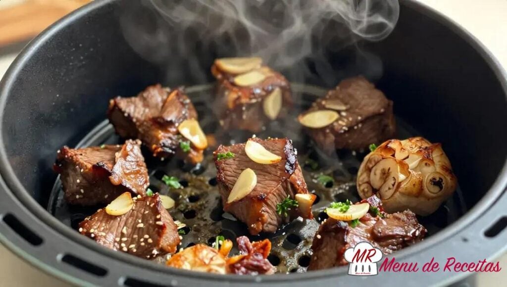 Carne com alho dourada na Air Fryer